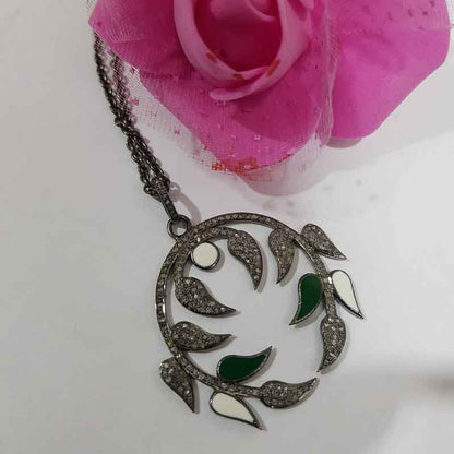 Beautifully Leaf Designer pave diamond Pendant, enamel Leaf Shape, Birthday Gift