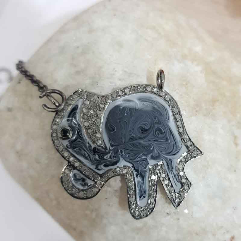 Grey Enamel Beautifully Designed Handmade Elephant Necklace Pendant, Birthday Gift