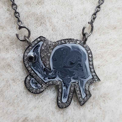 Grey Enamel Beautifully Designed Handmade Elephant Necklace Pendant, Birthday Gift