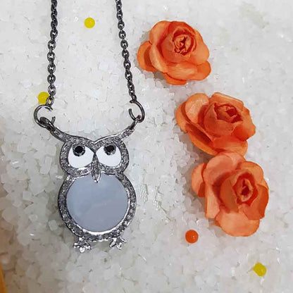 Glorious Owl Pendant With Enamel And Pave Layers, Stunning Owl Shape, Birthday Gift