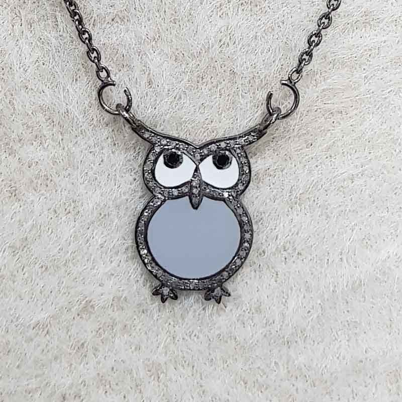 Glorious Owl Pendant With Enamel And Pave Layers, Stunning Owl Shape, Birthday Gift