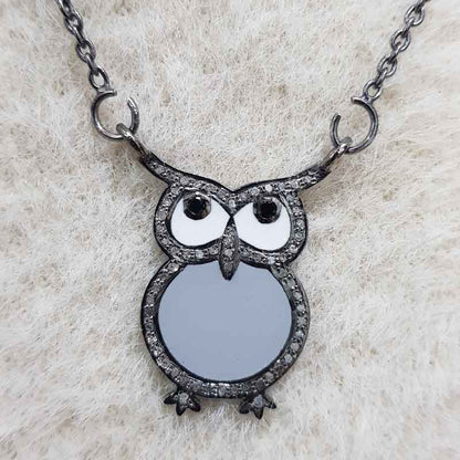 Glorious Owl Pendant With Enamel And Pave Layers, Stunning Owl Shape, Birthday Gift