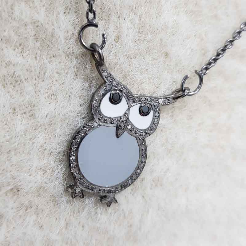 Glorious Owl Pendant With Enamel And Pave Layers, Stunning Owl Shape, Birthday Gift