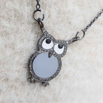 Glorious Owl Pendant With Enamel And Pave Layers, Stunning Owl Shape, Birthday Gift