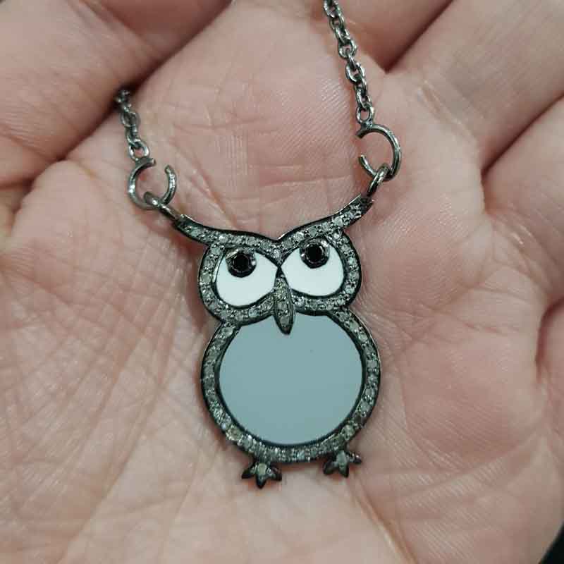 Glorious Owl Pendant With Enamel And Pave Layers, Stunning Owl Shape, Birthday Gift