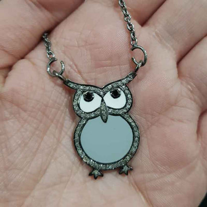 Glorious Owl Pendant With Enamel And Pave Layers, Stunning Owl Shape, Birthday Gift