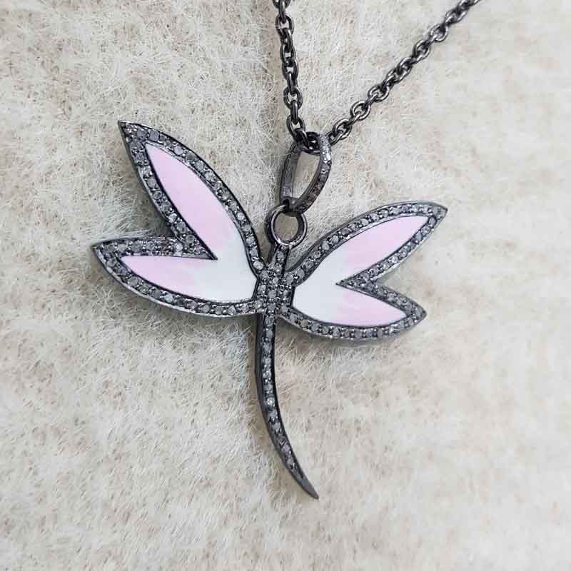 Pink And White Shade Butterfly Handmade Designer Pave Diamond 925 Silver Pendant, Unique Butterfly Necklace, Gift For Girl