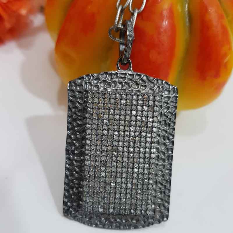 Black Beautiful Fancy Designer Tag Pendent With Pave Diamond, Stylish Pendant, Silver Jewelry