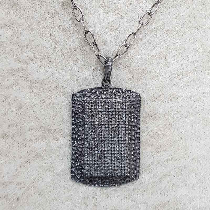 Black Beautiful Fancy Designer Tag Pendent With Pave Diamond, Stylish Pendant, Silver Jewelry