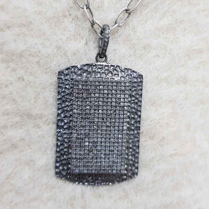 Black Beautiful Fancy Designer Tag Pendent With Pave Diamond, Stylish Pendant, Silver Jewelry