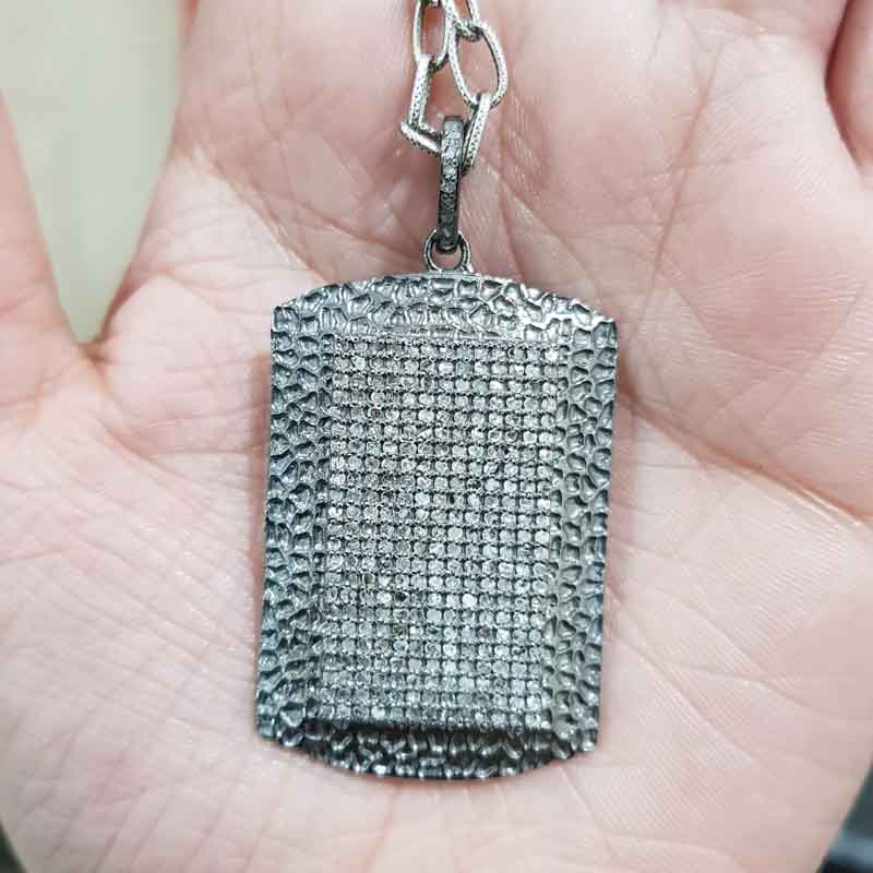 Black Beautiful Fancy Designer Tag Pendent With Pave Diamond, Stylish Pendant, Silver Jewelry