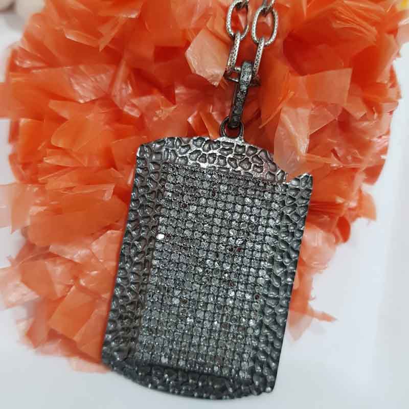 Black Beautiful Fancy Designer Tag Pendent With Pave Diamond, Stylish Pendant, Silver Jewelry