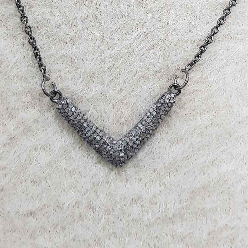 V Shaped Fancy Necklace Designed Pave Diamond Pendant, Gift For Her, Birthday Gift