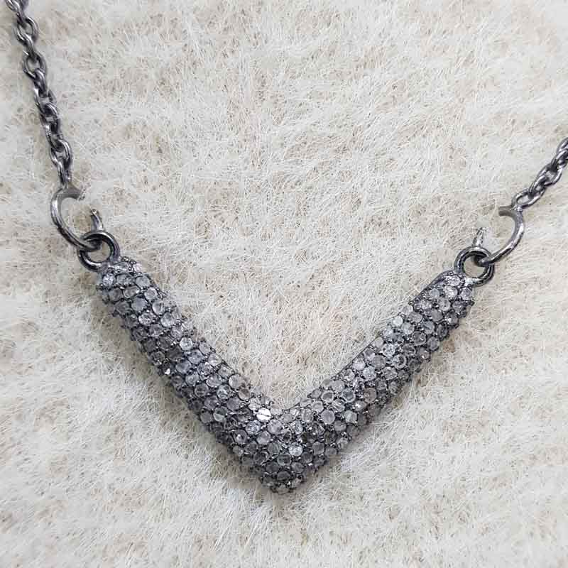 V Shaped Fancy Necklace Designed Pave Diamond Pendant, Gift For Her, Birthday Gift