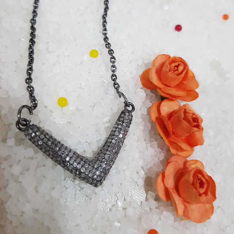 V Shaped Fancy Necklace Designed Pave Diamond Pendant, Gift For Her, Birthday Gift