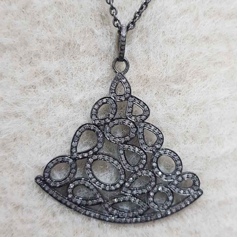 925 Sterling Silver Fancy Designer Pave Diamond Pendant, Gorgeous Stylish Fancy Necklace, Gift For Mom, Mother's Day Gift