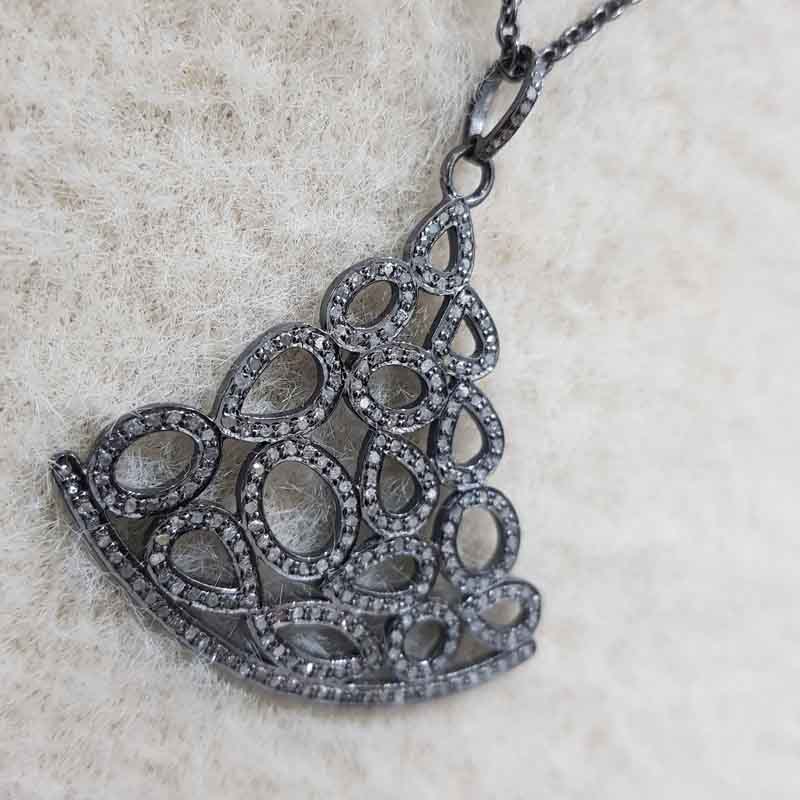 925 Sterling Silver Fancy Designer Pave Diamond Pendant, Gorgeous Stylish Fancy Necklace, Gift For Mom, Mother's Day Gift