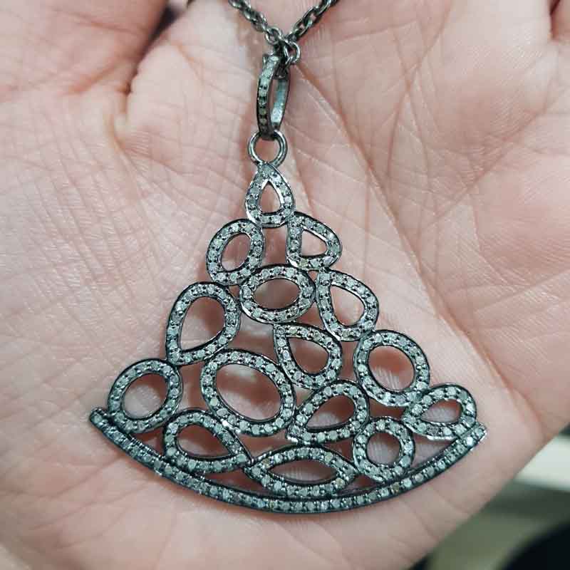 925 Sterling Silver Fancy Designer Pave Diamond Pendant, Gorgeous Stylish Fancy Necklace, Gift For Mom, Mother's Day Gift