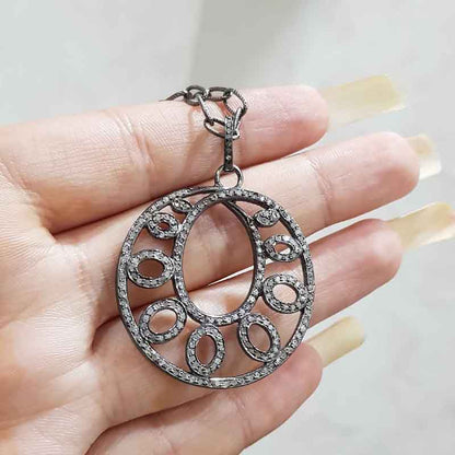 Handmade Designer Pave Diamond Round Style Fancy Pendant, , Oval Shape Pendant, Anniversary Gift