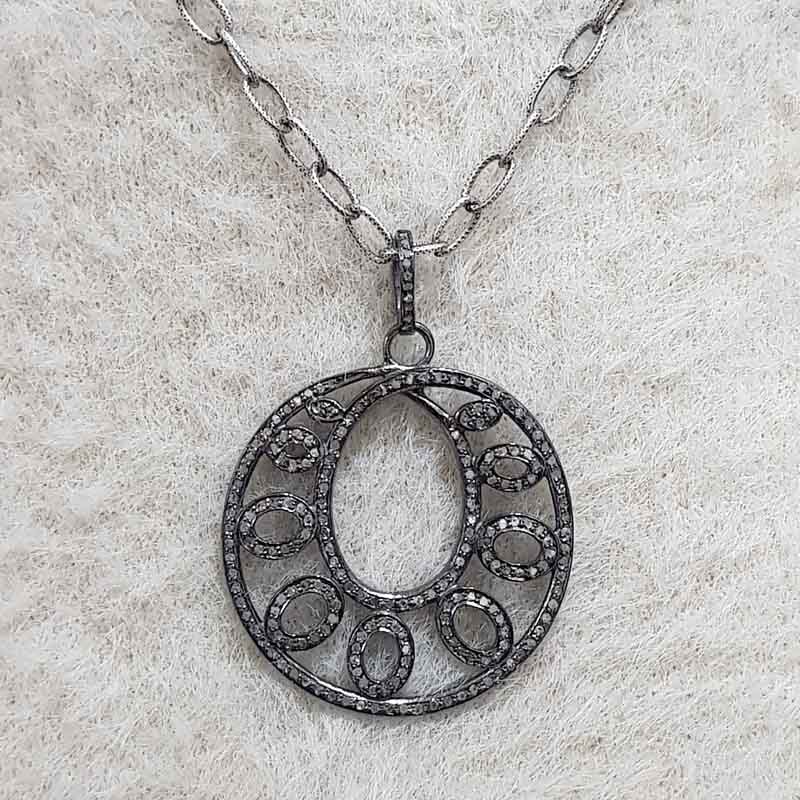 Handmade Designer Pave Diamond Round Style Fancy Pendant, , Oval Shape Pendant, Anniversary Gift