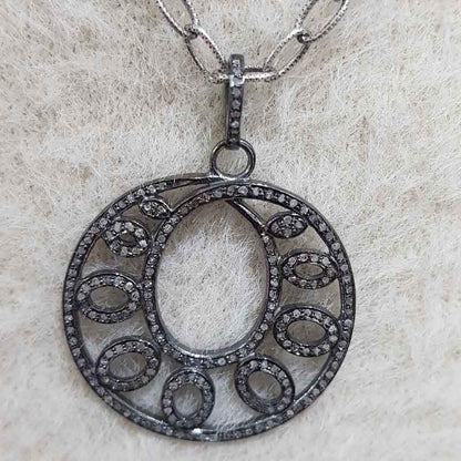 Handmade Designer Pave Diamond Round Style Fancy Pendant, , Oval Shape Pendant, Anniversary Gift