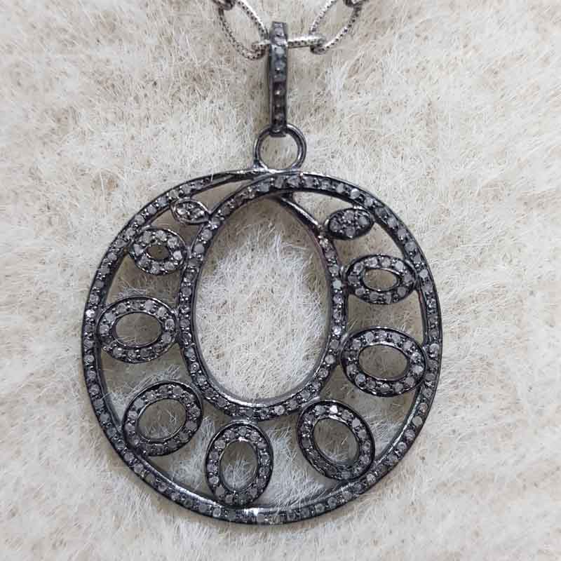 Handmade Designer Pave Diamond Round Style Fancy Pendant, , Oval Shape Pendant, Anniversary Gift