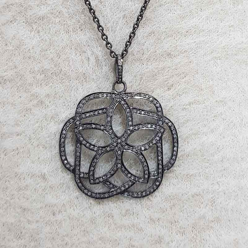 Stunning Flower Pendant With Pave Diamond Layers, Stylish Flower Pendant, Gift For Sister, Birthday Gift