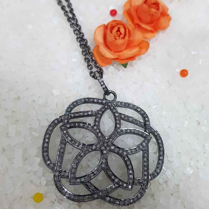 Stunning Flower Pendant With Pave Diamond Layers, Stylish Flower Pendant, Gift For Sister, Birthday Gift