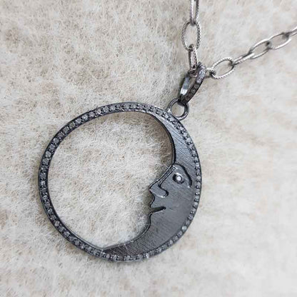 Black Beautiful Happy Moon Pendant, Stunning Moon Necklace, Gift For Favorite One, Silver Jewelry