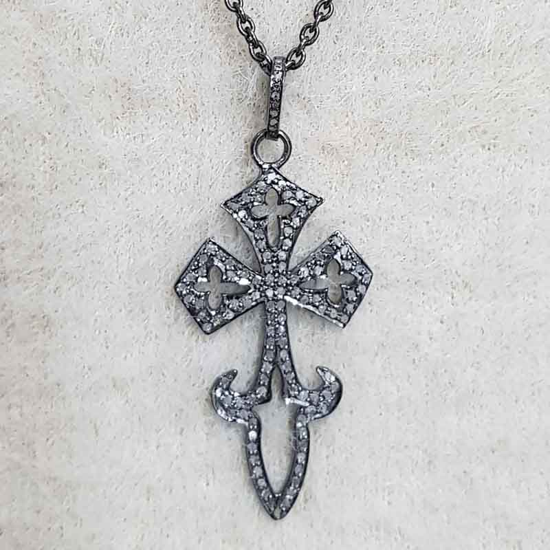 Cross Designed Natural Pave Diamond Pendant, Christen Symbol Cross Pendant, Christmas day Gift