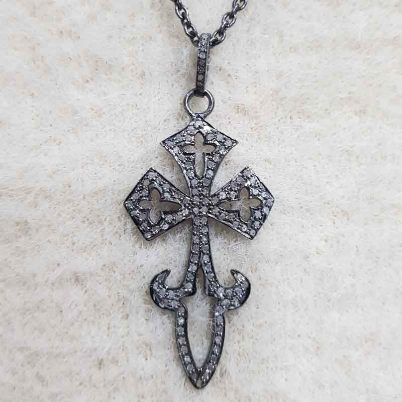 Cross Designed Natural Pave Diamond Pendant, Christen Symbol Cross Pendant, Christmas day Gift