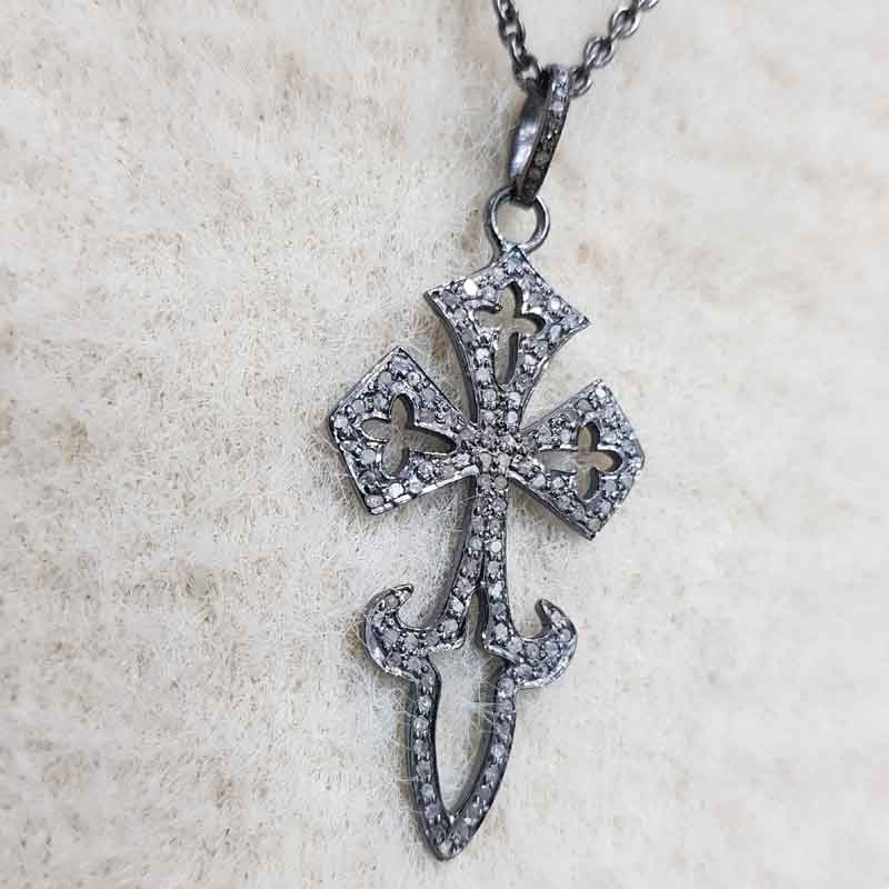 Cross Designed Natural Pave Diamond Pendant, Christen Symbol Cross Pendant, Christmas day Gift