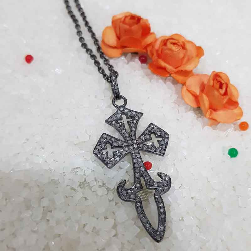 Cross Designed Natural Pave Diamond Pendant, Christen Symbol Cross Pendant, Christmas day Gift