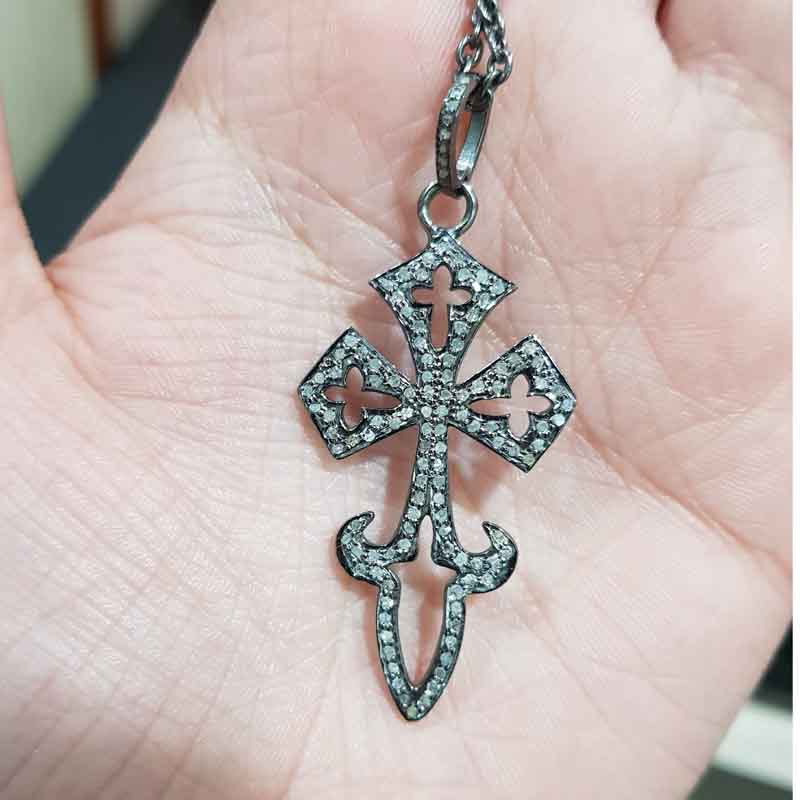 Cross Designed Natural Pave Diamond Pendant, Christen Symbol Cross Pendant, Christmas day Gift