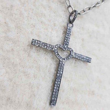 Little Open Heart Cross Designer Pave Diamond Pendant, Christmas Gift