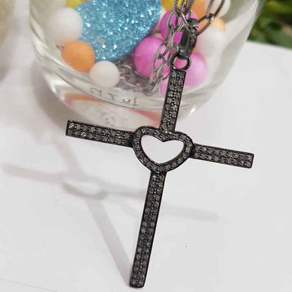 Little Open Heart Cross Designer Pave Diamond Pendant, Christmas Gift