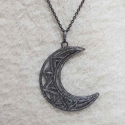 Fancy Designer Moon Pendant With Pave Diamond Layers, Stunning Half Moon Necklace, Gift For Someone