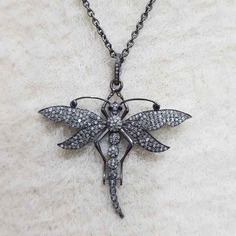 925 Sterling Silver Natural Pave Diamond Handmade Designer Butterfly Pendant, Gift For Sister, Silver Jewelry