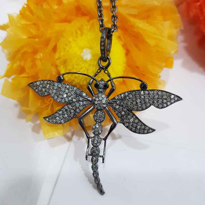 925 Sterling Silver Natural Pave Diamond Handmade Designer Butterfly Pendant, Gift For Sister, Silver Jewelry