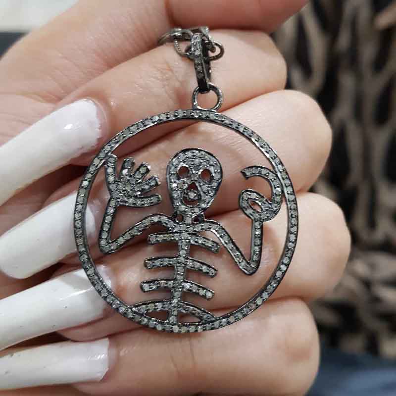 Designer Pave Diamond Handmade Style Skull Pendant, Halloween Special Gift, Gift For Someone