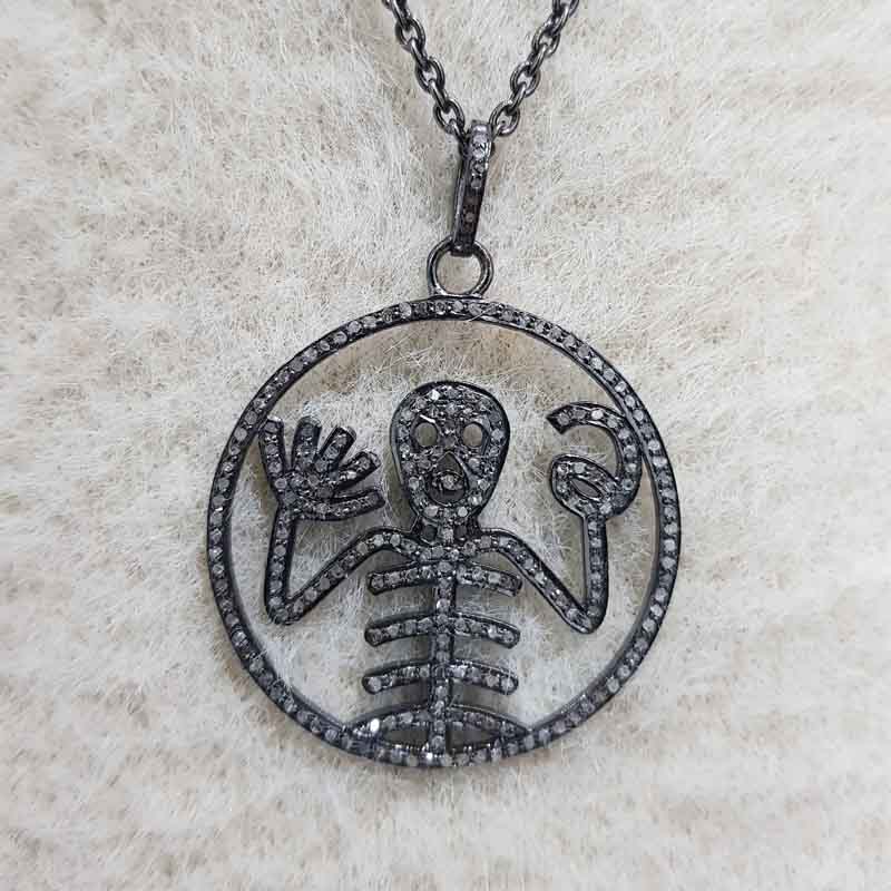 Designer Pave Diamond Handmade Style Skull Pendant, Halloween Special Gift, Gift For Someone