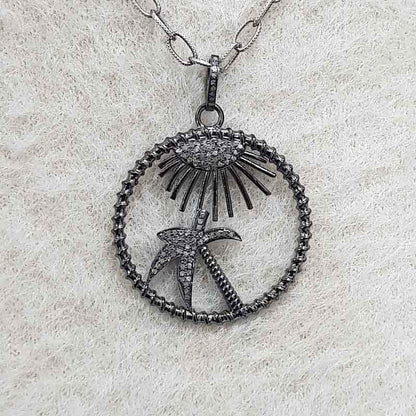 Fancy Designer Tree Pendant With Pave Diamond Layers, Circle With Tree Shape Pendant, Gift For Someone, Silver Jewelry