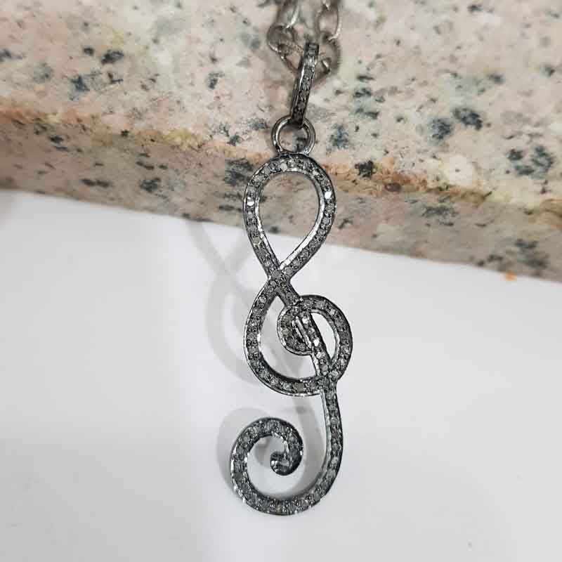 Beautifully Music Fancy Designed Pave Diamond Pendant, Gift For Music Lovers, Silver Jewelry