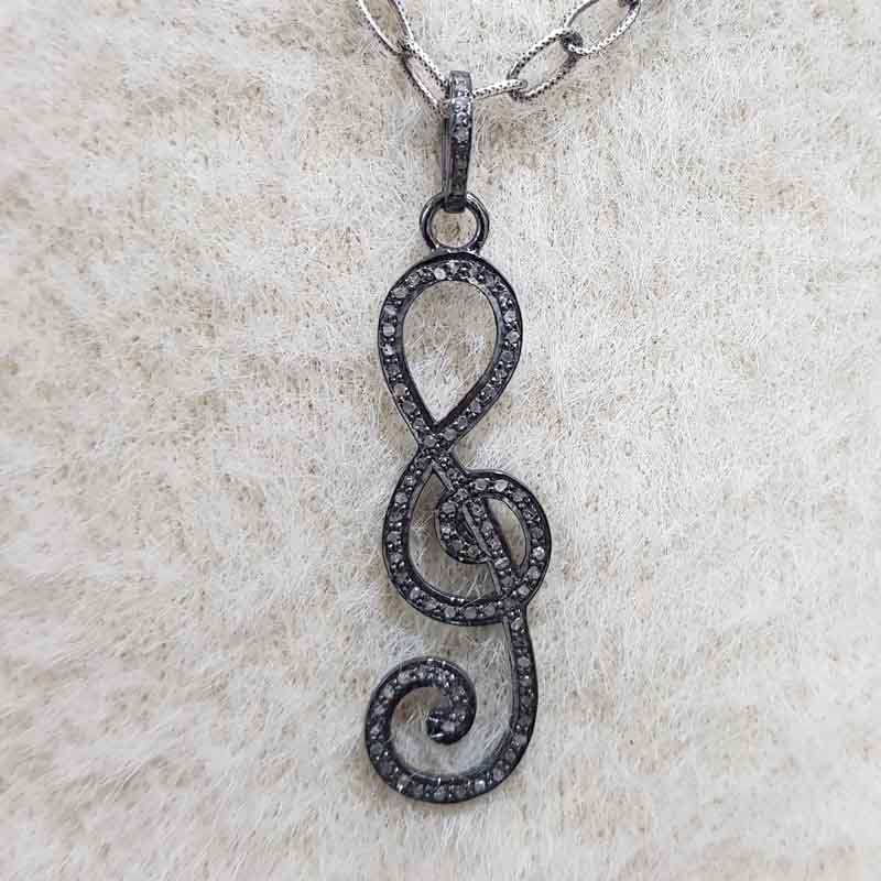 Beautifully Music Fancy Designed Pave Diamond Pendant, Gift For Music Lovers, Silver Jewelry