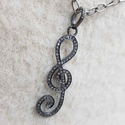 Beautifully Music Fancy Designed Pave Diamond Pendant, Gift For Music Lovers, Silver Jewelry