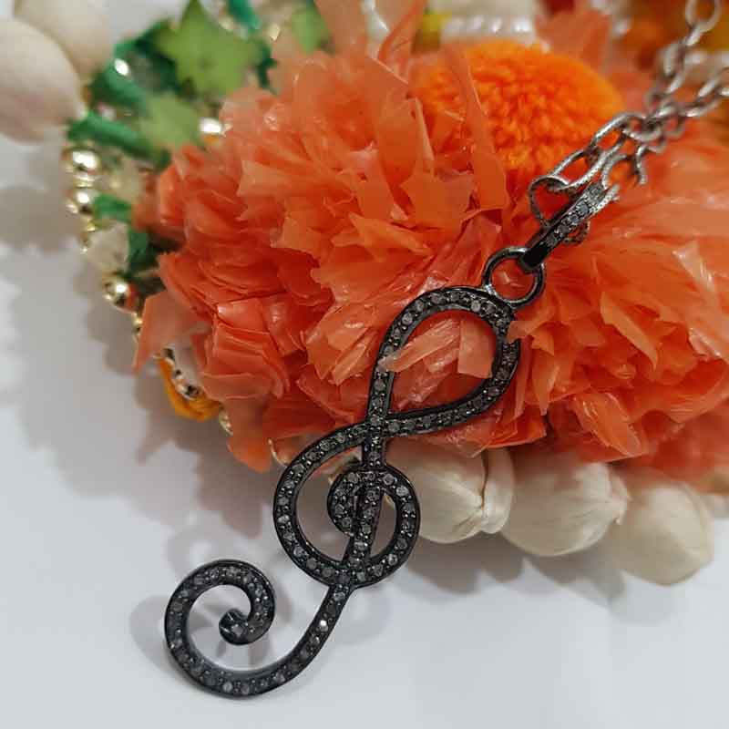 Beautifully Music Fancy Designed Pave Diamond Pendant, Gift For Music Lovers, Silver Jewelry