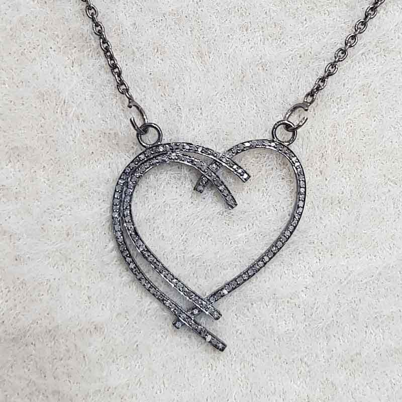 Heart Style Pave Diamond 925 Sterling Silver Handmade Designer Pendant, Gift For Love Birds, Valentine's Day Gift