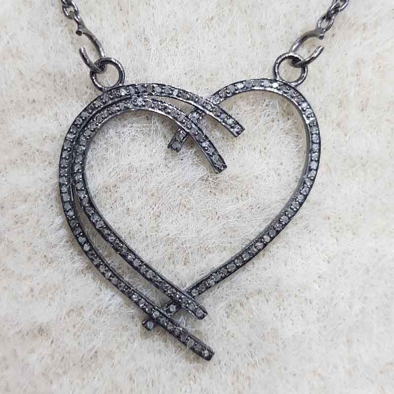 Heart Style Pave Diamond 925 Sterling Silver Handmade Designer Pendant, Gift For Love Birds, Valentine's Day Gift