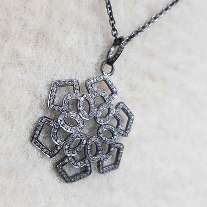 Gorgeous Pave Diamond Flower Pendant, Silver Jewelry, Gift For Mom, Mother's Day Gift