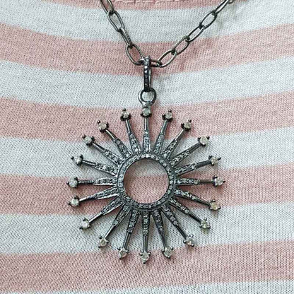 Glorious Sunburst Pendant With Pave Diamond, Mothers' Day Gift, Special Gift For Mom